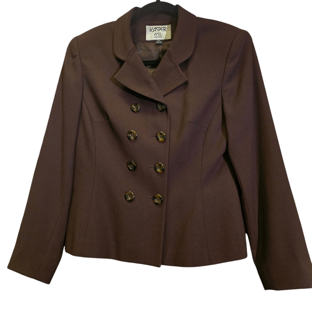 KASPER A.S.L. Petite Women's Double Breasted Blazer, Drk. Brown - Size 8P